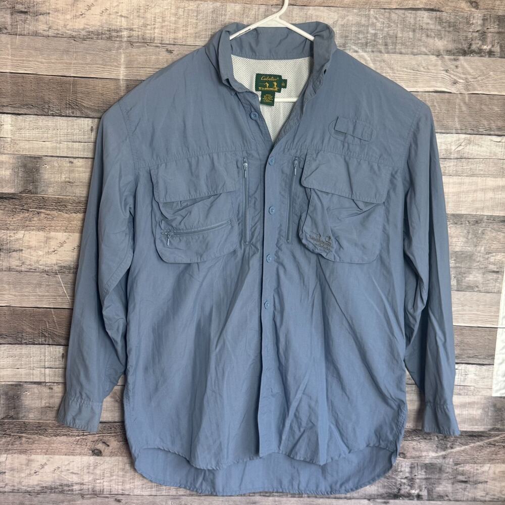 Cabelas Guidewear Fishing Shirt Mens Large Blue Button Up Vented Gorpcore